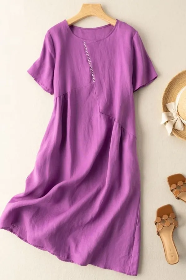 Solid Color Short Sleeve Casual Midi Dress (Fit 95lbs - 170lbs)