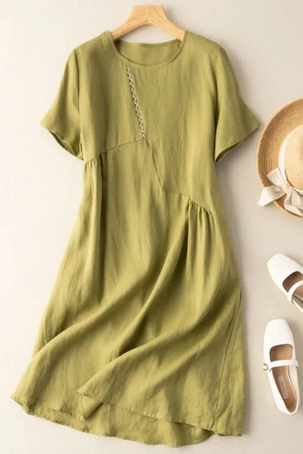 Solid Color Short Sleeve Casual Midi Dress (Fit 95lbs - 170lbs)