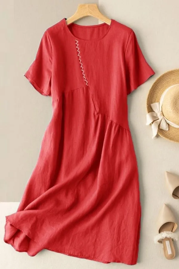 Solid Color Short Sleeve Casual Midi Dress (Fit 95lbs - 170lbs)