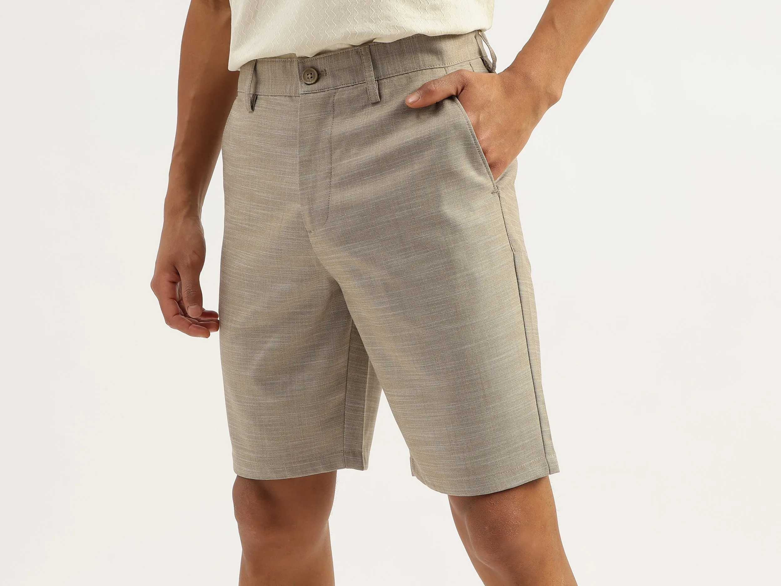 Solid Comfort Fit Chambray Slub Shorts