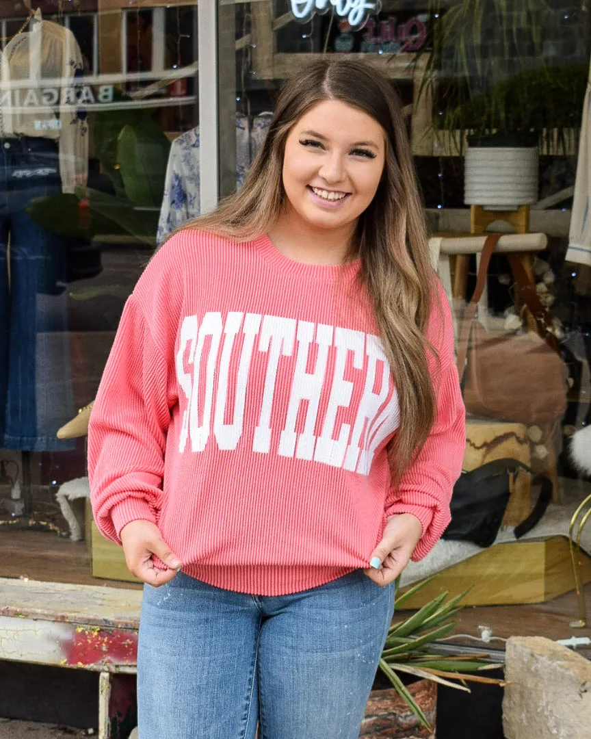 SOUTHERN RIB CORD SWEATSHIRT - WATERMELON