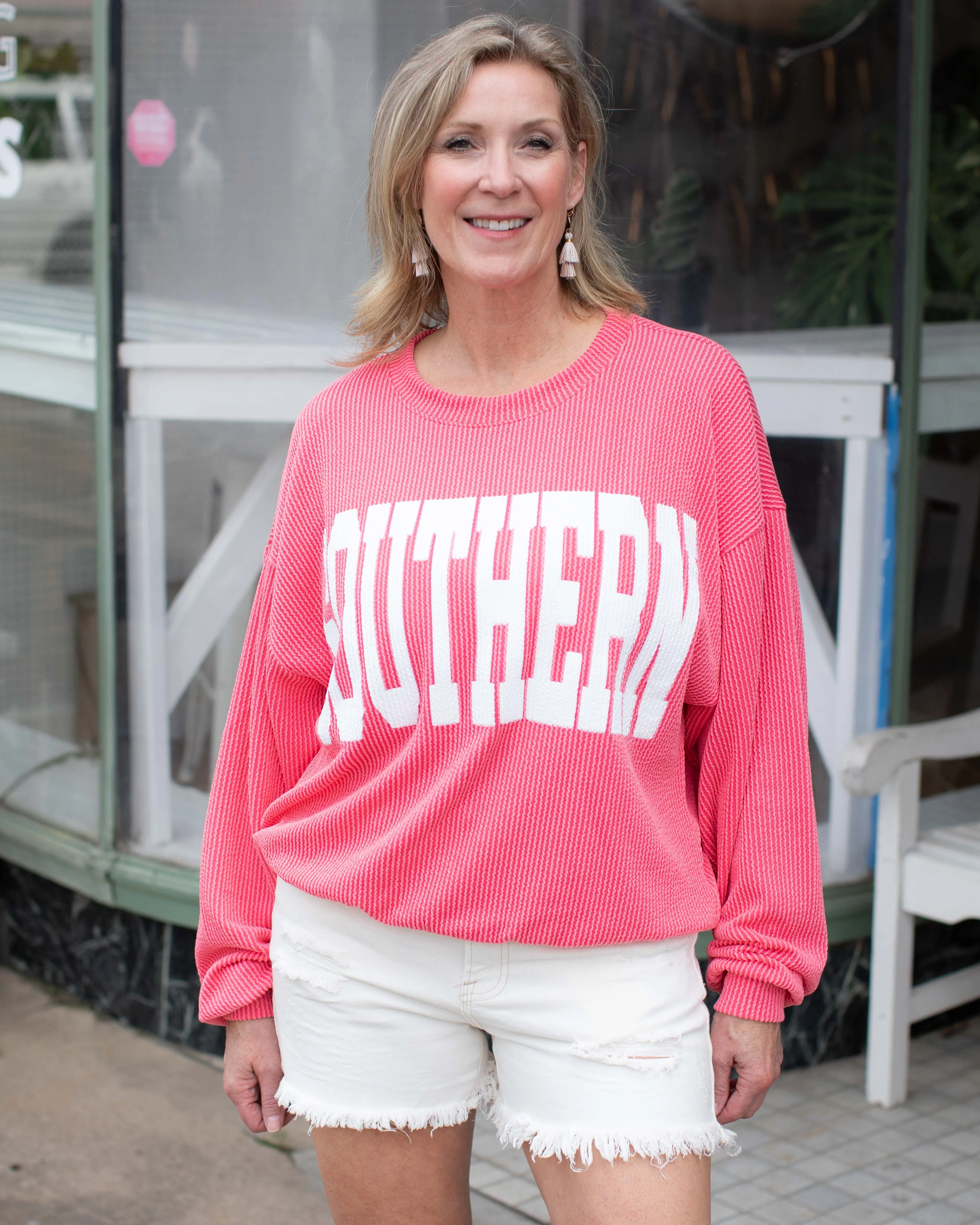 SOUTHERN RIB CORD SWEATSHIRT - WATERMELON
