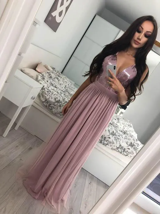 Spaghetti Sequin Prom Dresses, Side Slit Prom Dresses, Cheap Prom Dresses, PD0718