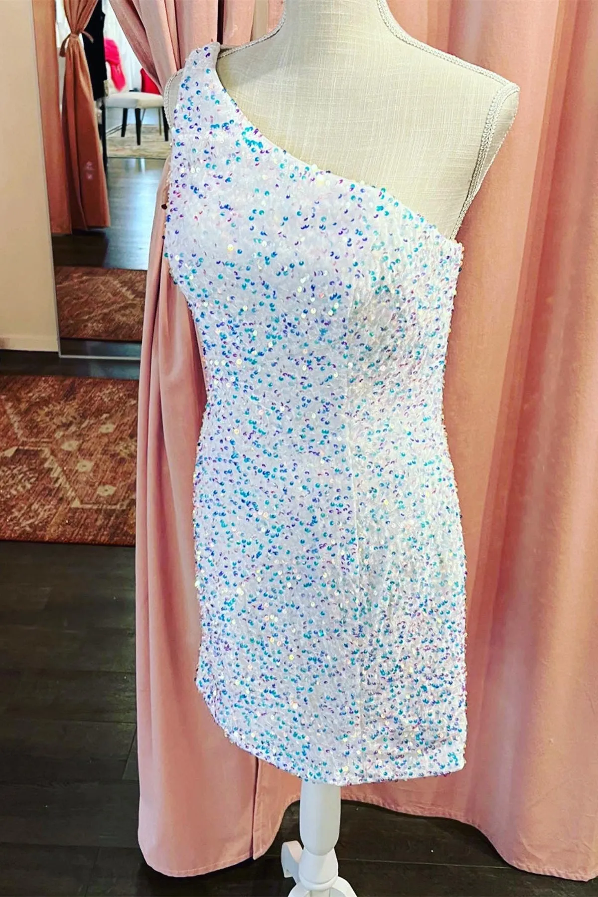 Sparkle One Shoulder Sequin Tight Party Dress