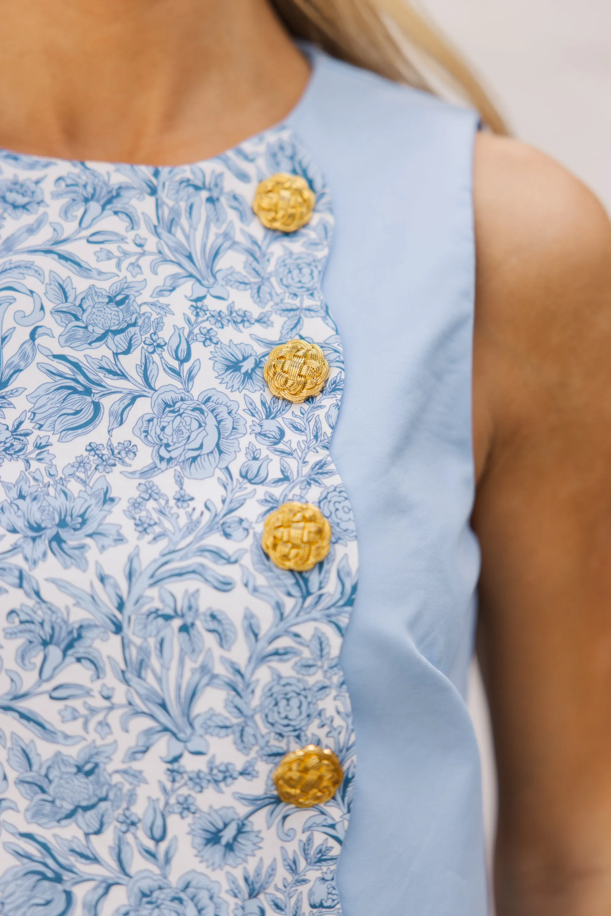 Speak Up Blue Toile Scalloped Dress