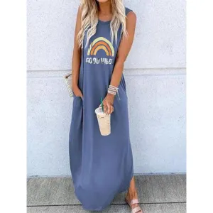 spring / summer hot print round neck loose long dress