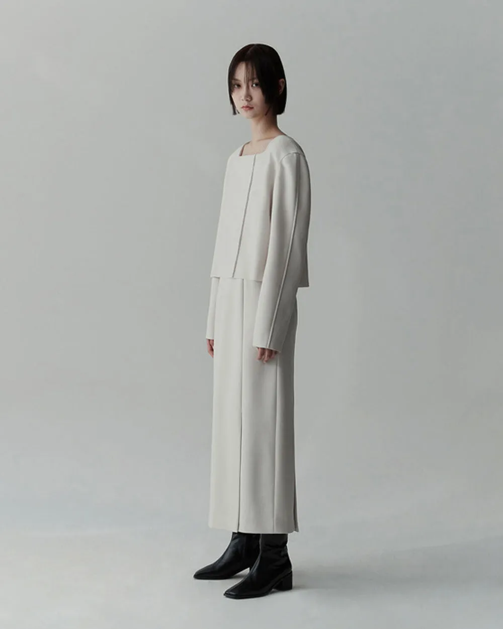 Square Neck Crepe Top - Ivory