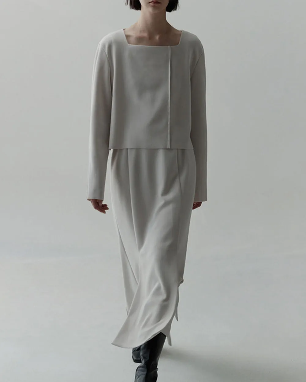 Square Neck Crepe Top - Ivory