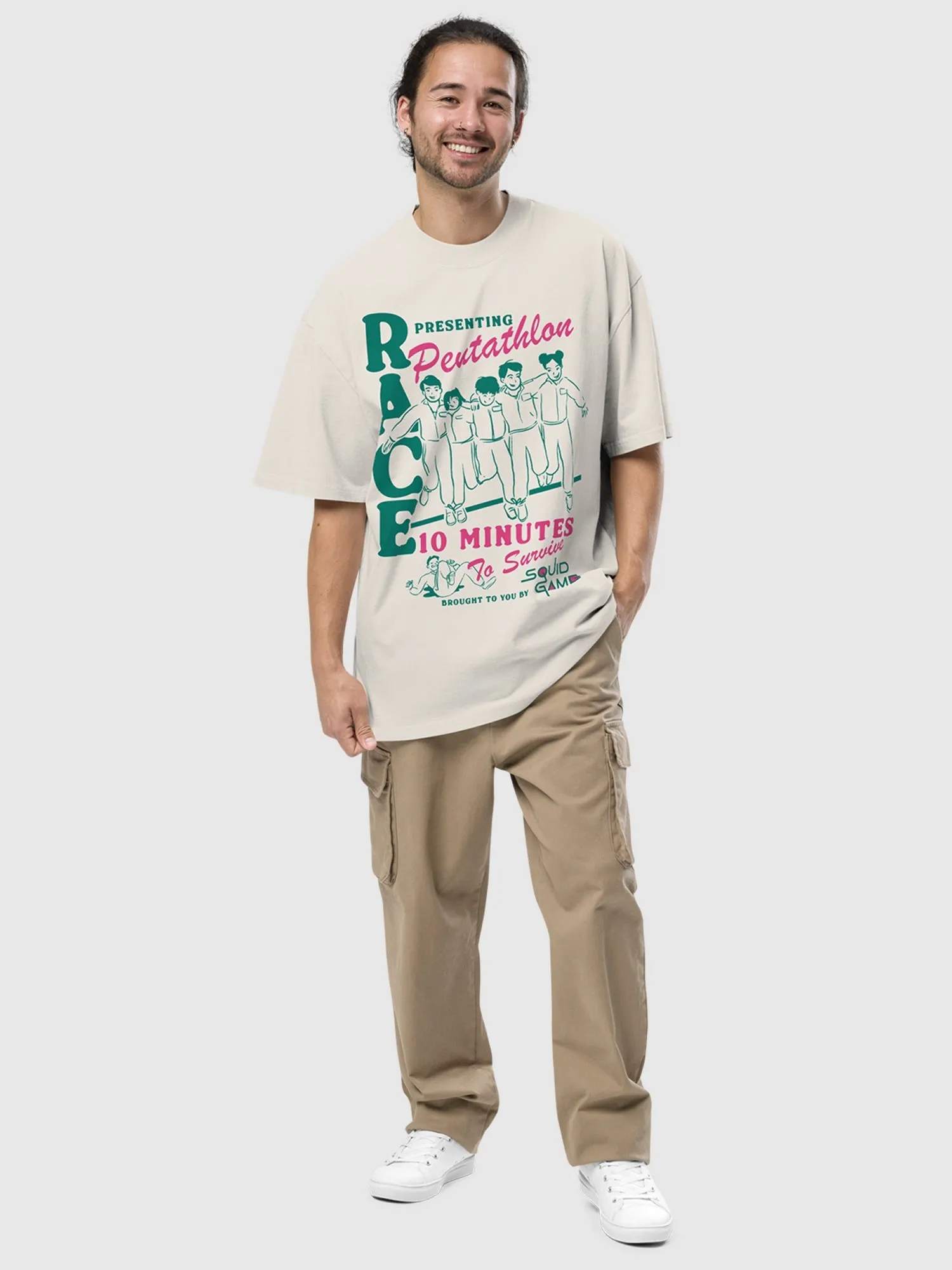 Squid Game Pentathlon Oversized Faded T-Shirt
