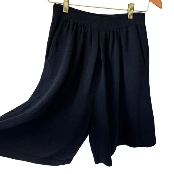 St. John Collection Santana Knit Black Walking Shorts Wide Leg High Rise Classic