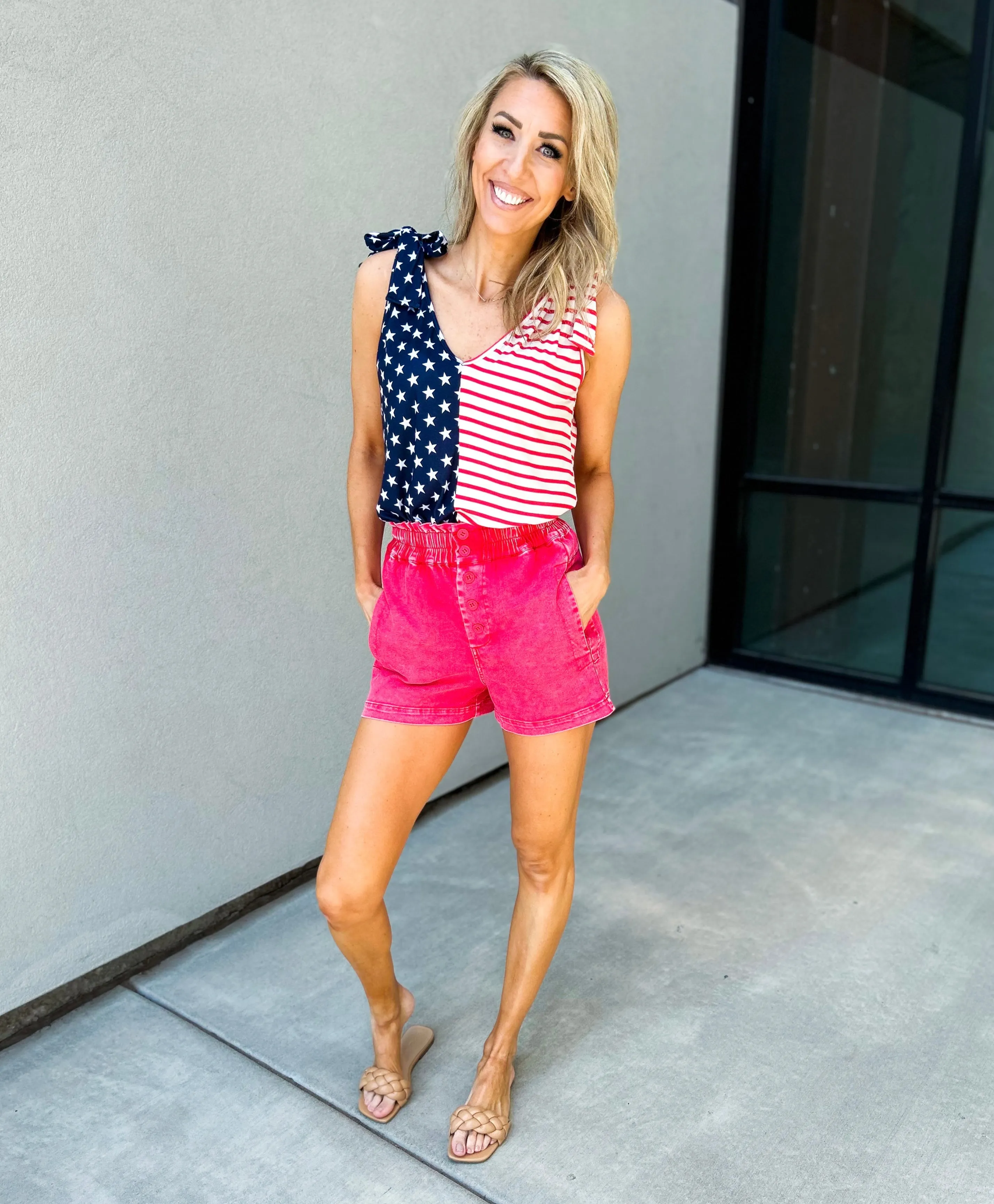 Stars and Stripes Shoulder Tie Top