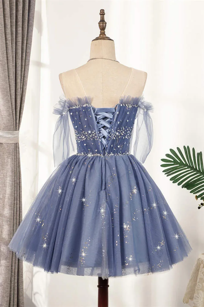 Strapless Blue Short A-line Party Dress