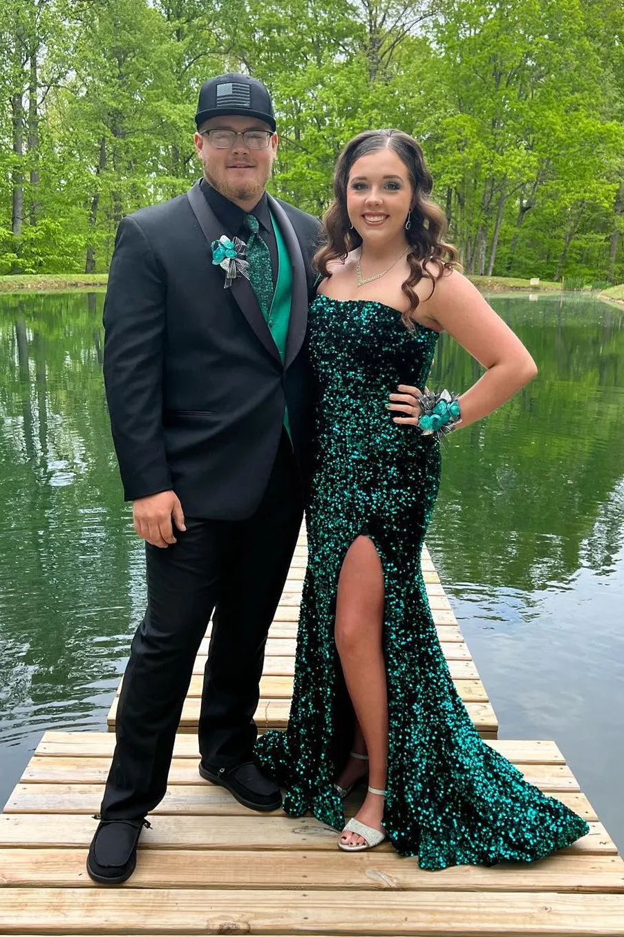 Strapless Sequin Mermaid Long Prom Dress with Slit