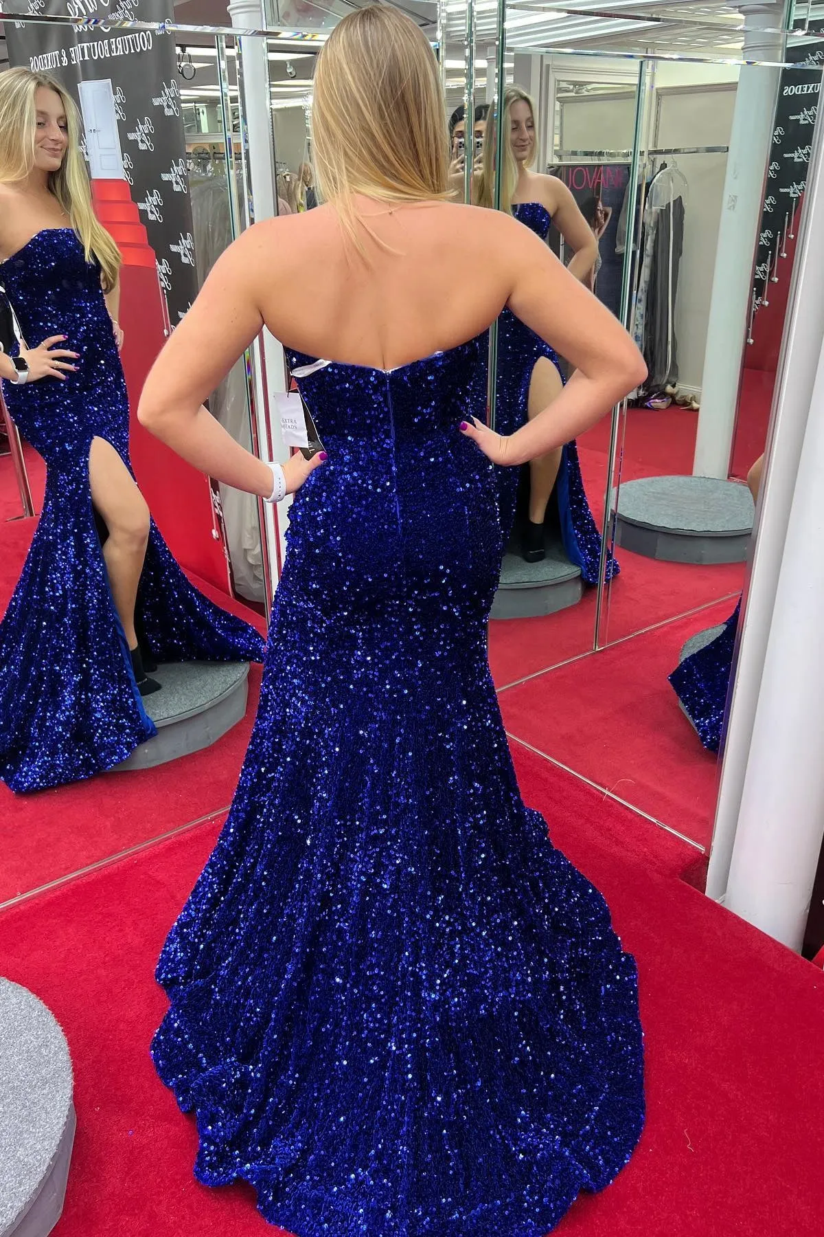 Strapless Sequin Mermaid Long Prom Dress with Slit