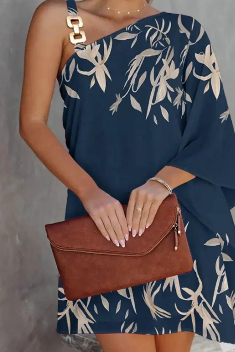 Street Print Patchwork One Shoulder Straight Dresses