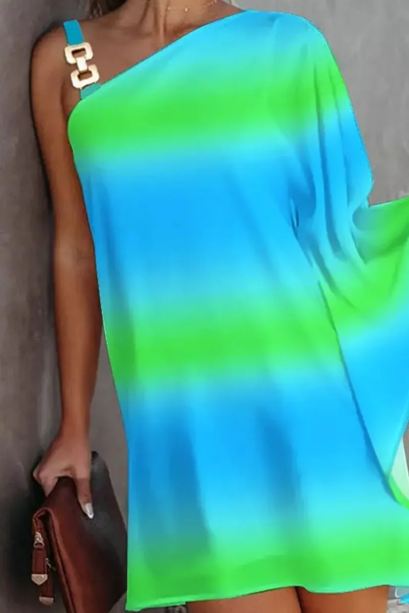 Street Print Patchwork One Shoulder Straight Dresses