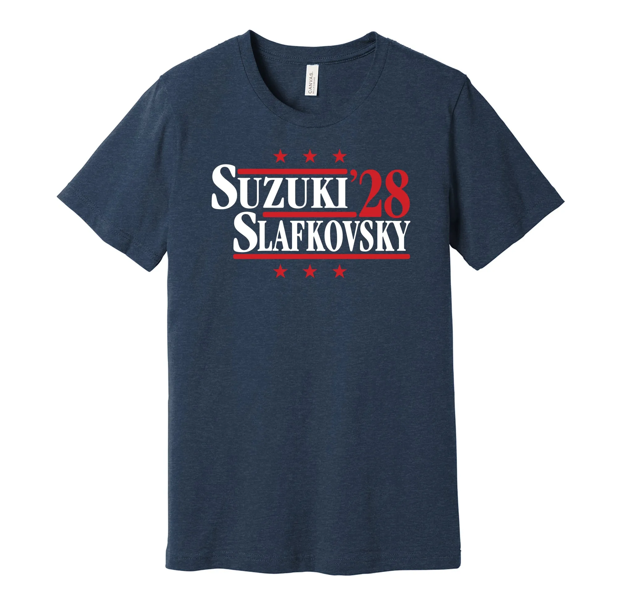 Suzuki & Slafkovsky '28 - Montreal Hockey Campaign Parody T-Shirt - Hyper Than Hype Shirts