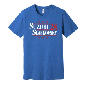 Suzuki & Slafkovsky '28 - Montreal Hockey Campaign Parody T-Shirt - Hyper Than Hype Shirts