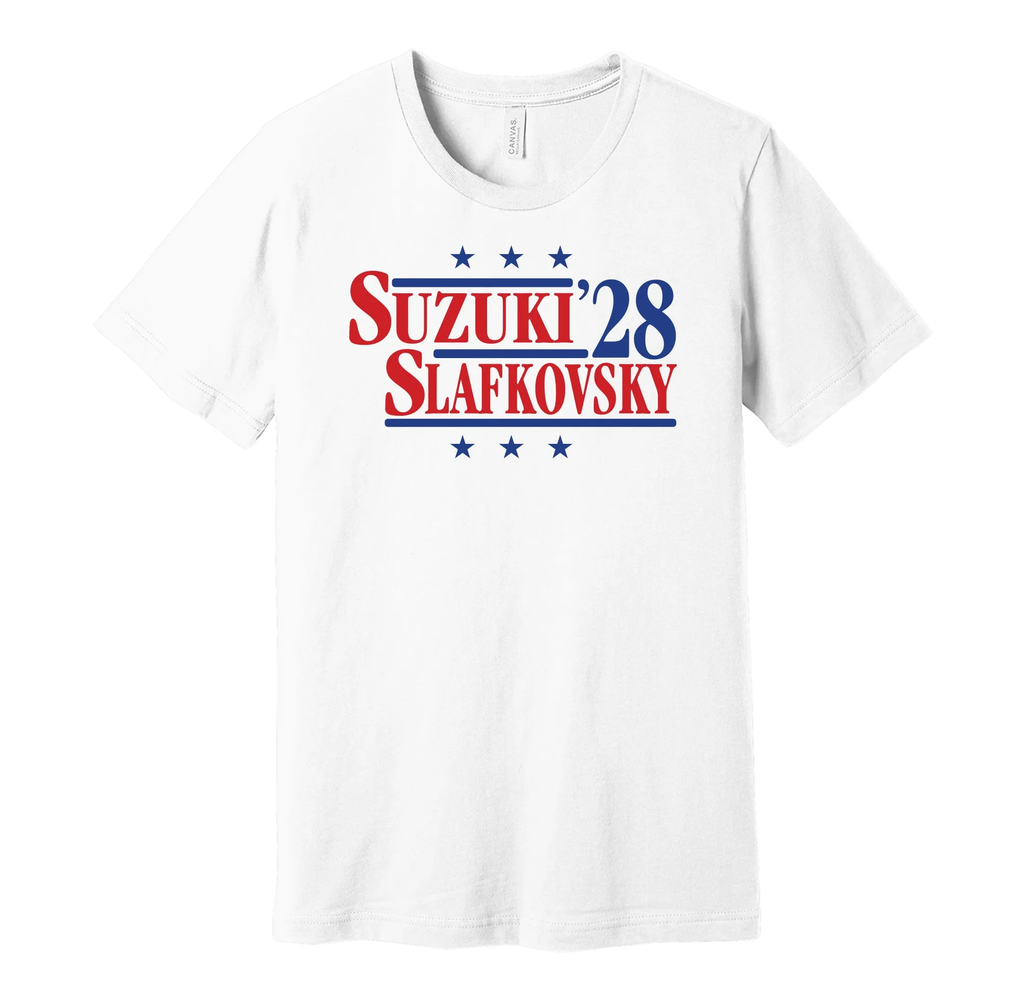 Suzuki & Slafkovsky '28 - Montreal Hockey Campaign Parody T-Shirt - Hyper Than Hype Shirts