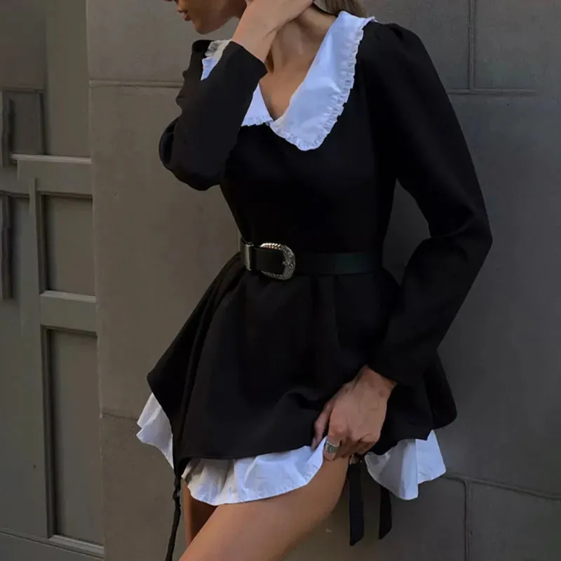 Sweet Peter Pan Collar Fake Two-Piece Office Lady Dress