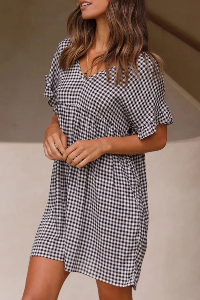 Sweet Plaid V Neck Princess Dresses