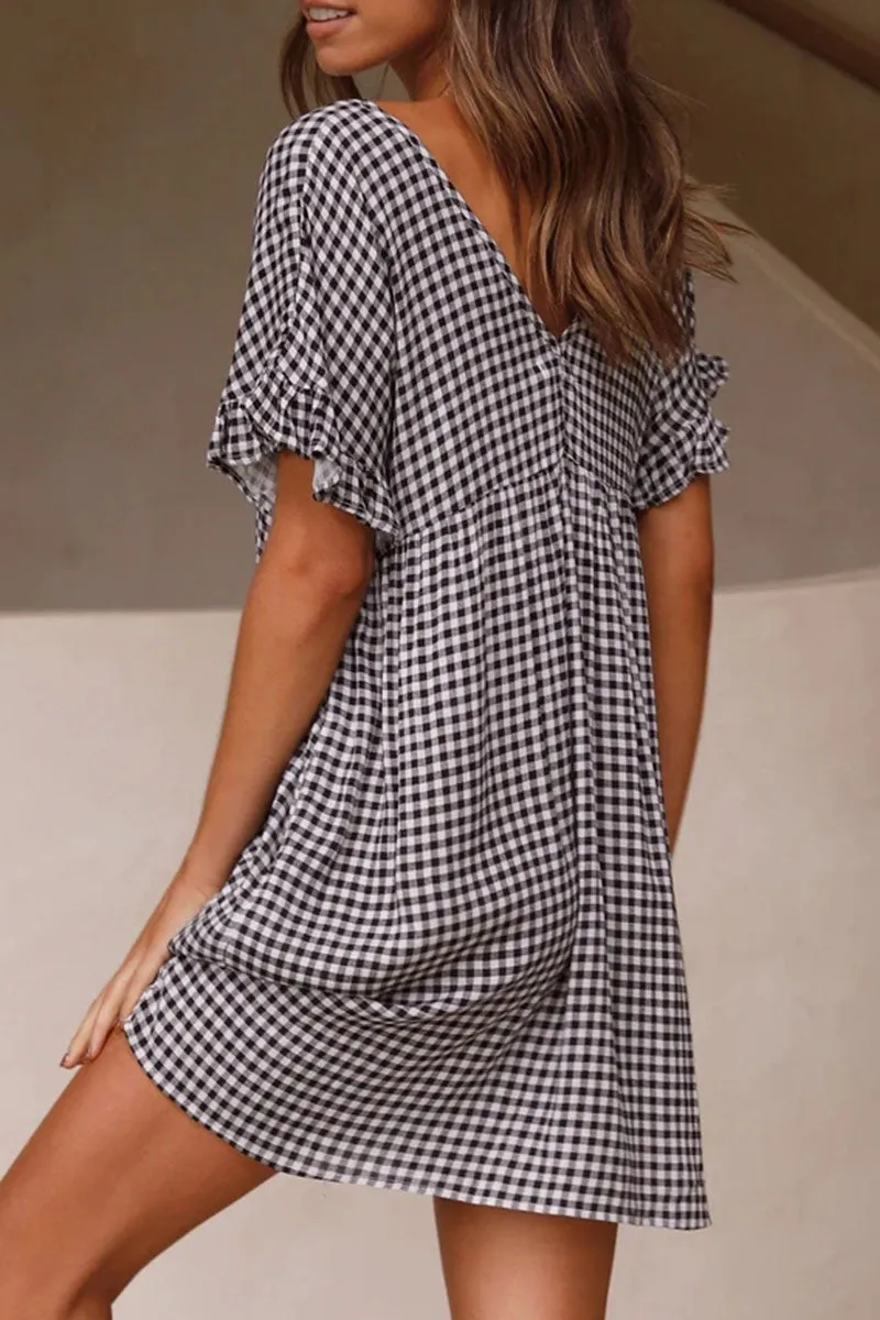 Sweet Plaid V Neck Princess Dresses