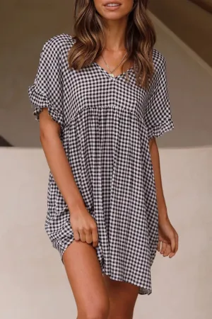 Sweet Plaid V Neck Princess Dresses