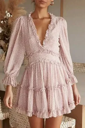 Sweet Print Printing V Neck A Line Dresses(8 Colors)