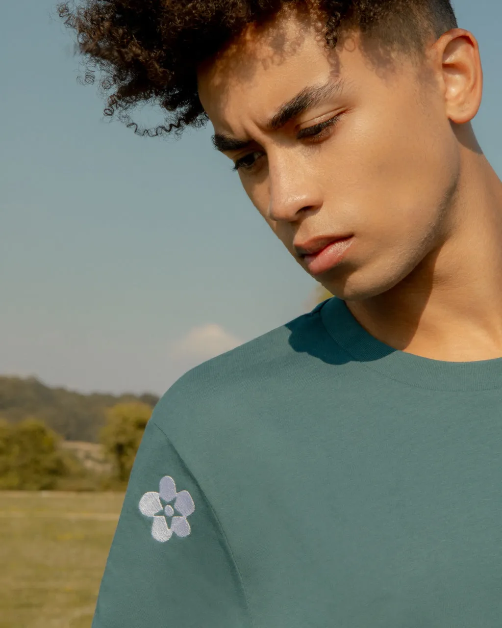 Symbols Embroidered Organic Cotton T-Shirt Teal