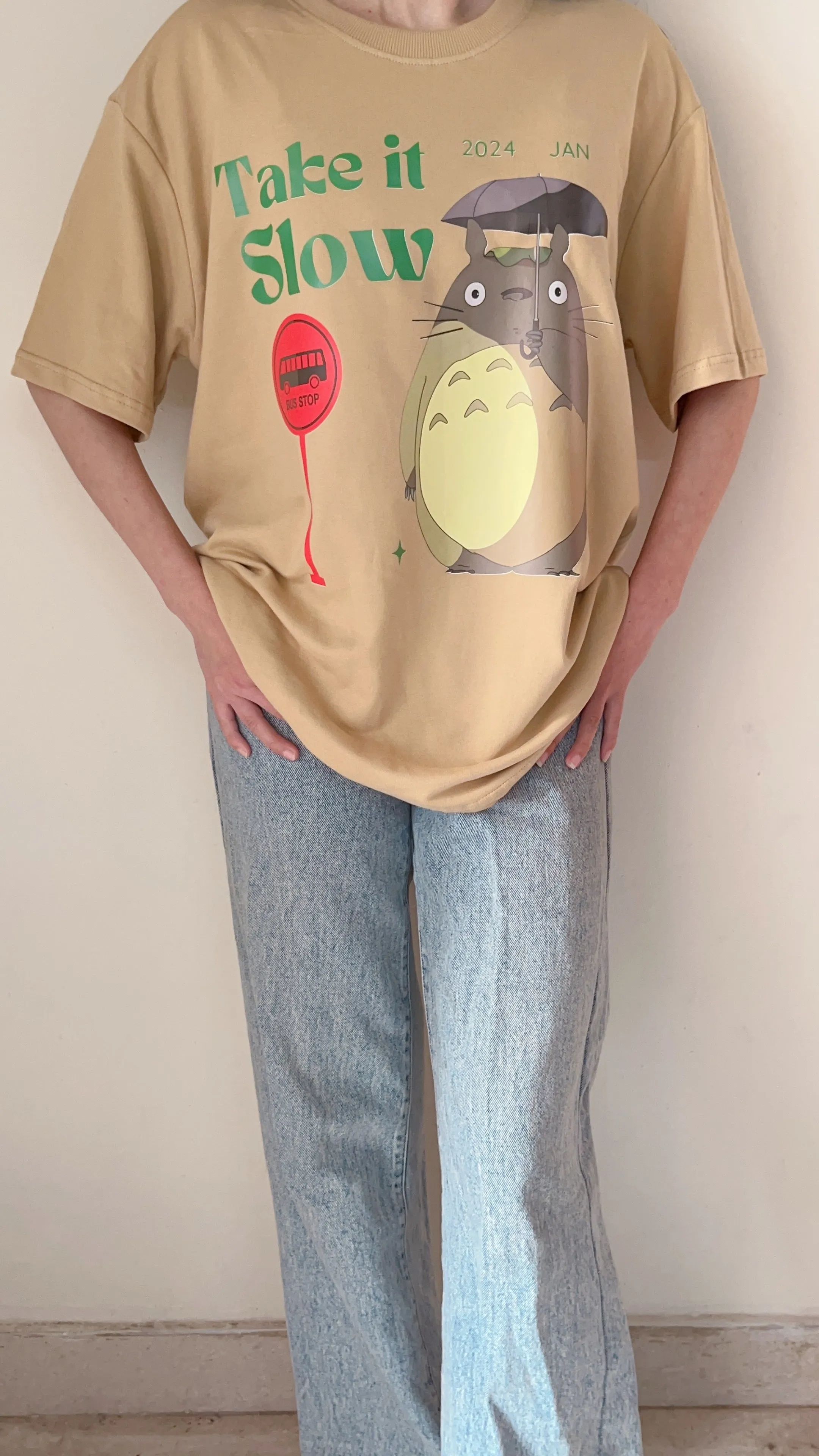 Take it Slow Totoro Beige Tshirt