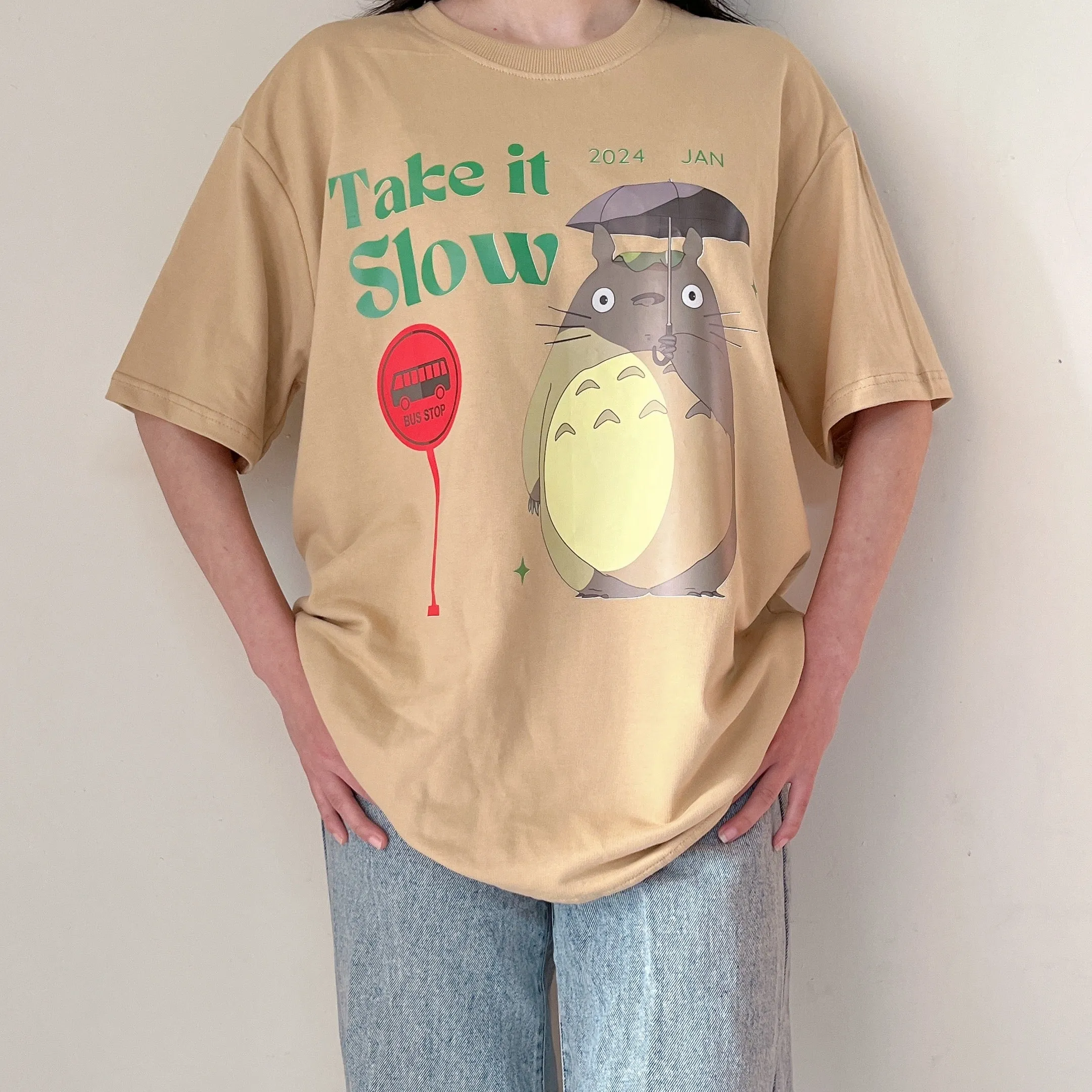Take it Slow Totoro Beige Tshirt