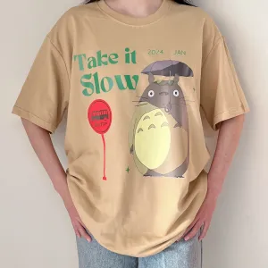 Take it Slow Totoro Beige Tshirt