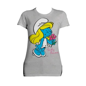 The Smurfs Smurfette Character Flowers Official Women's T-shirt (Heather Grey)