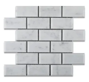 Tilefornia Italian Carrara White Marble 2" X 4" Brick Deep Beveled  Mosaic Tile Polished/Honed