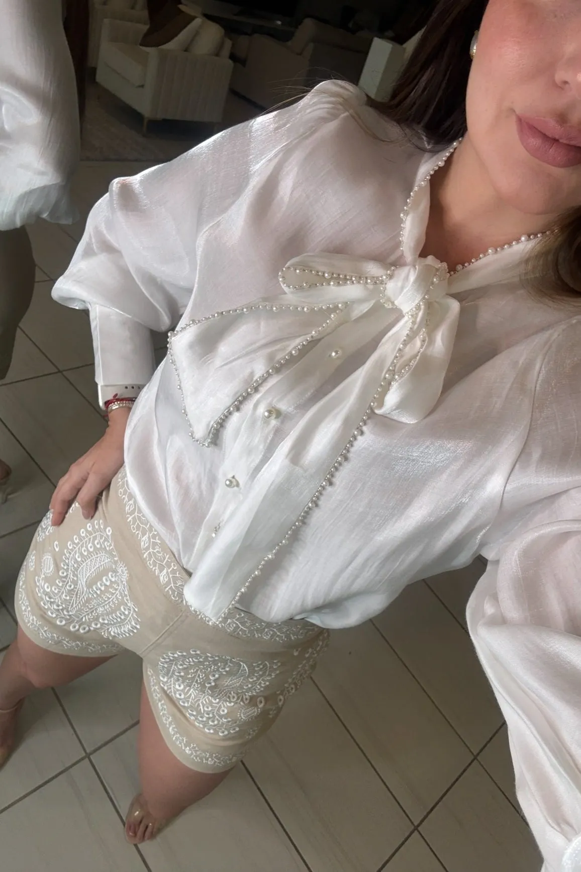 Timeless Embroidered Beige Short