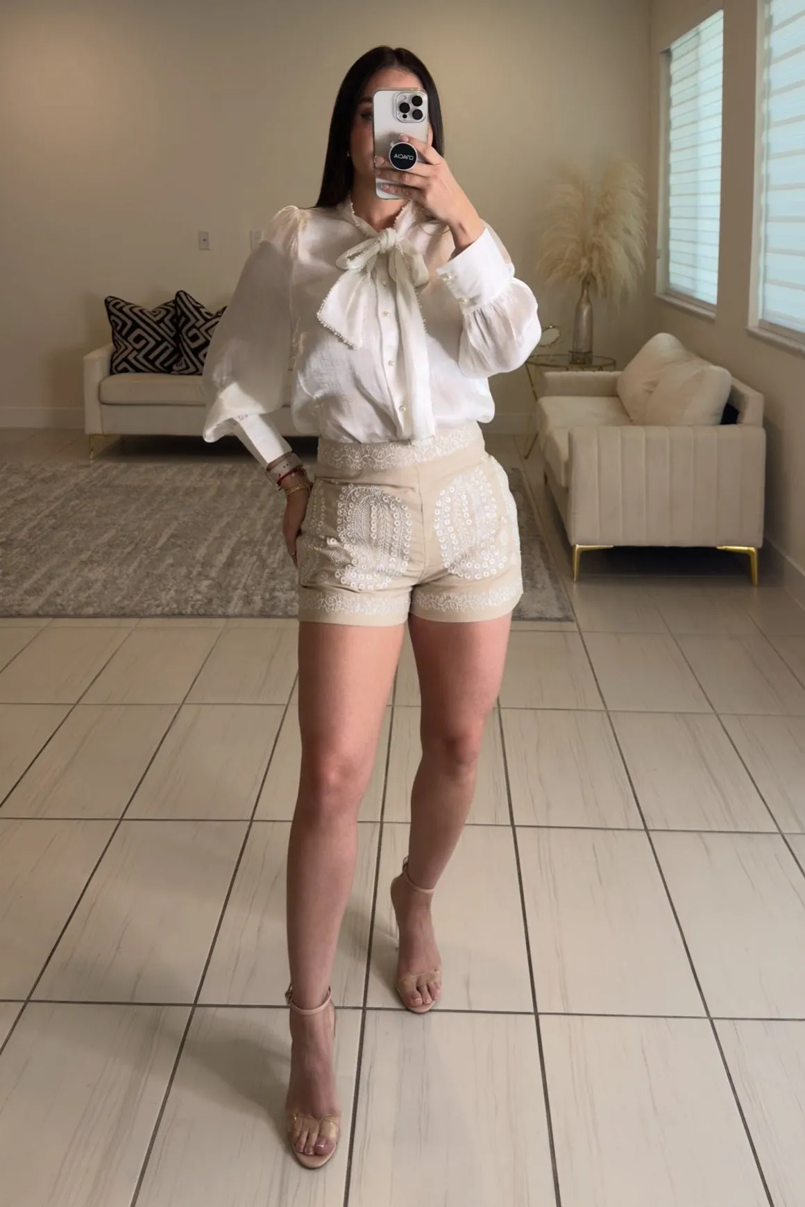 Timeless Embroidered Beige Short