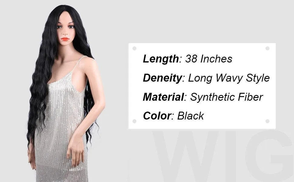 Trendy super long princess look wet and wavy heat resistant natural human hair feel synthetic wig 38 inches  /-