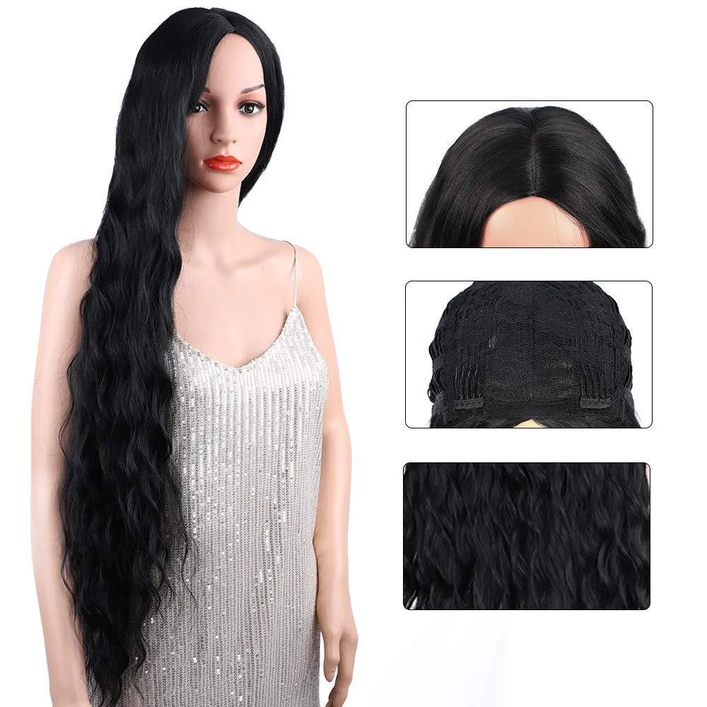 Trendy super long princess look wet and wavy heat resistant natural human hair feel synthetic wig 38 inches  /-
