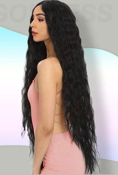 Trendy super long princess look wet and wavy heat resistant natural human hair feel synthetic wig 38 inches  /-