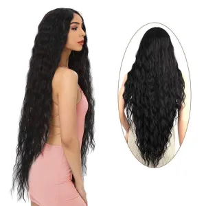 Trendy super long princess look wet and wavy heat resistant natural human hair feel synthetic wig 38 inches  /-