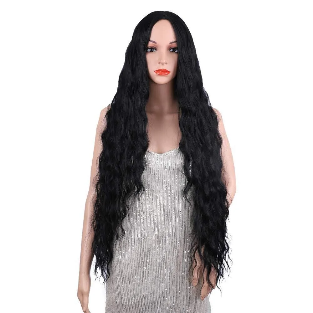 Trendy super long princess look wet and wavy heat resistant natural human hair feel synthetic wig 38 inches  /-