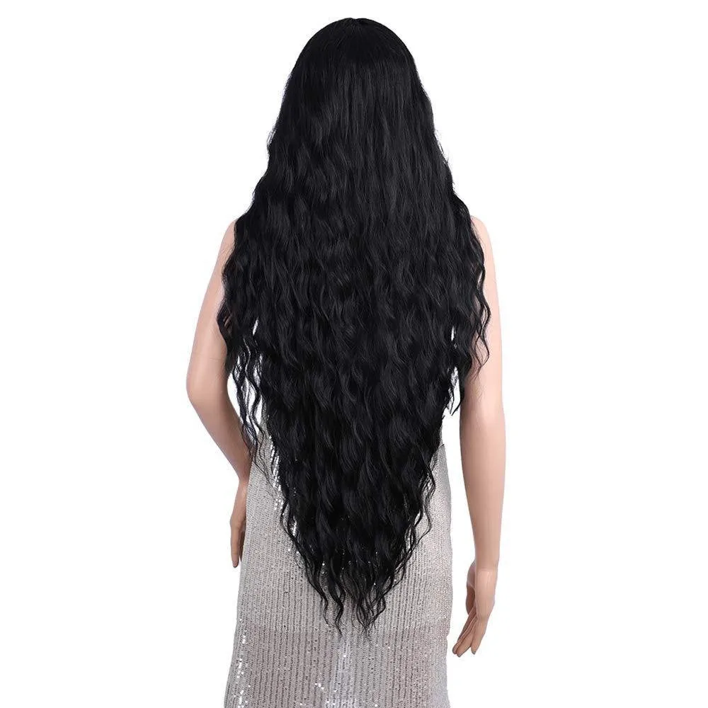 Trendy super long princess look wet and wavy heat resistant natural human hair feel synthetic wig 38 inches  /-