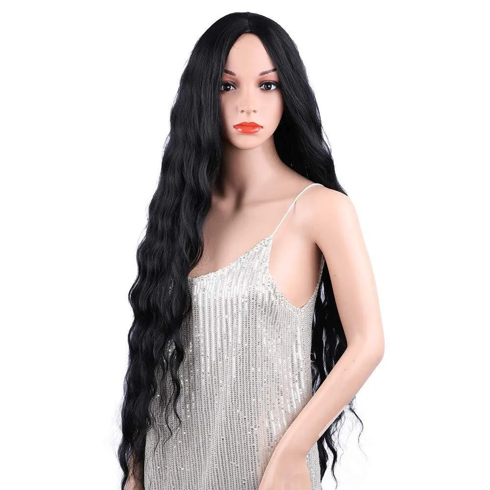 Trendy super long princess look wet and wavy heat resistant natural human hair feel synthetic wig 38 inches  /-