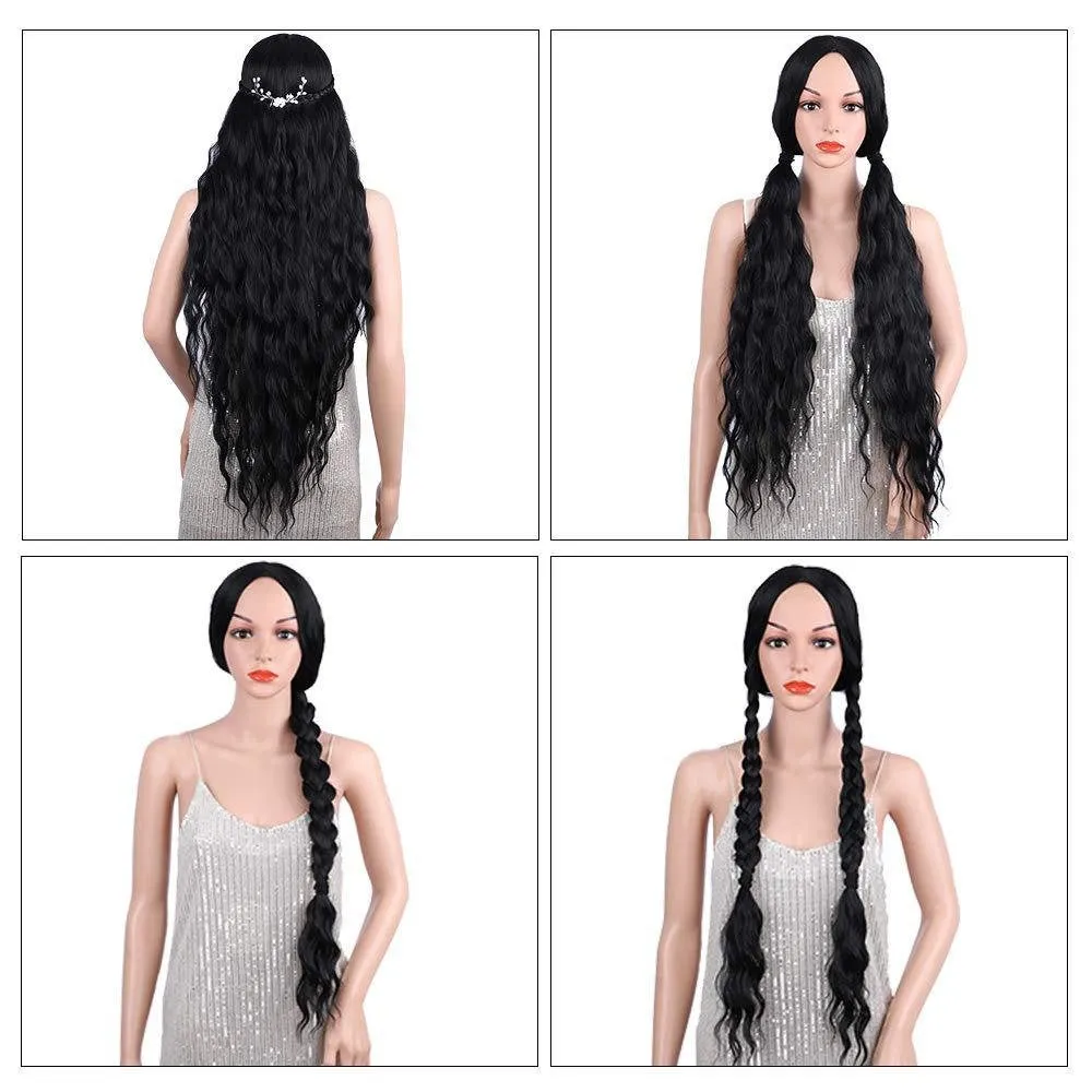 Trendy super long princess look wet and wavy heat resistant natural human hair feel synthetic wig 38 inches  /-