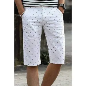 Trendy Zip Fly Printing Shorts For Men - White 34
