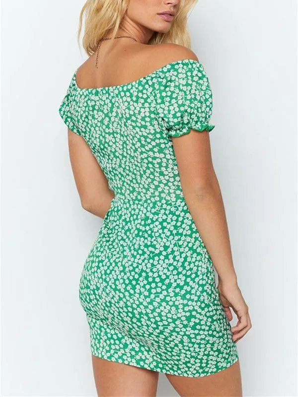U-Neck Short-Sleeved Printed Dress