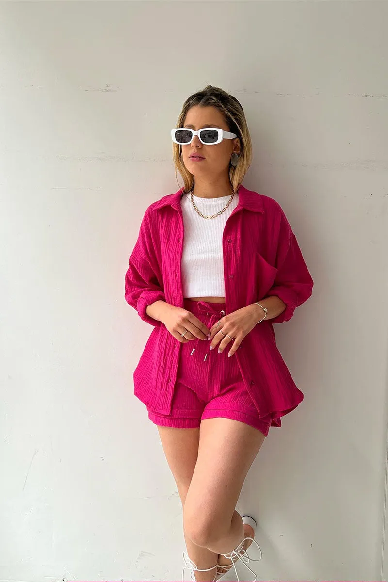 UNY4160 Ruched Long Sleeves & Shorts Set