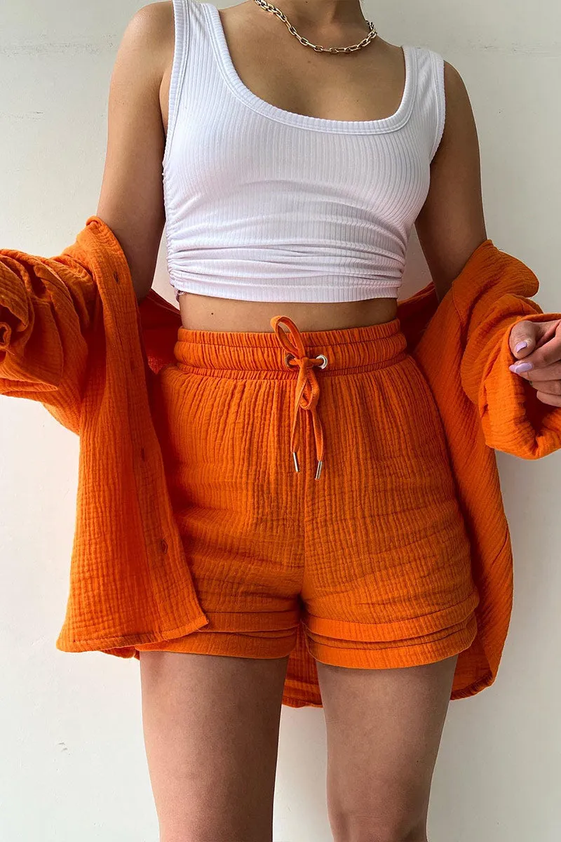 UNY4160 Ruched Long Sleeves & Shorts Set