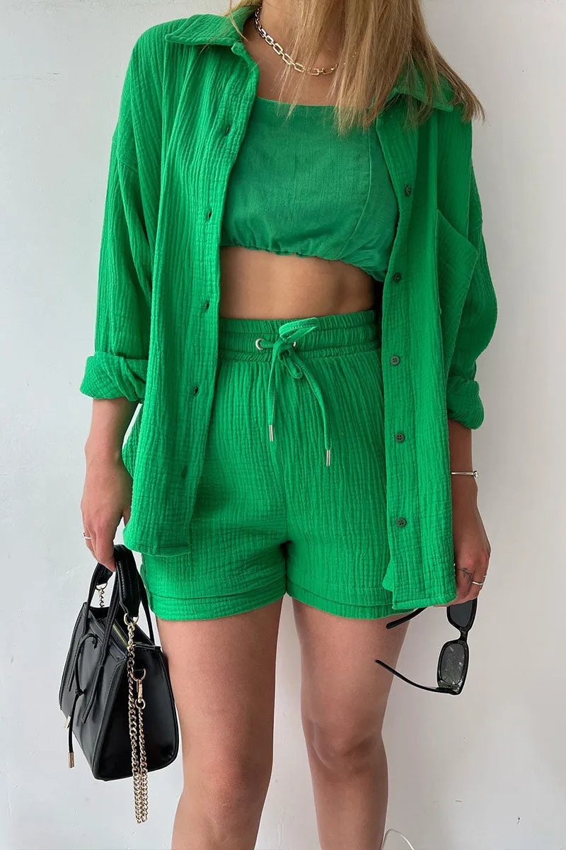 UNY4160 Ruched Long Sleeves & Shorts Set
