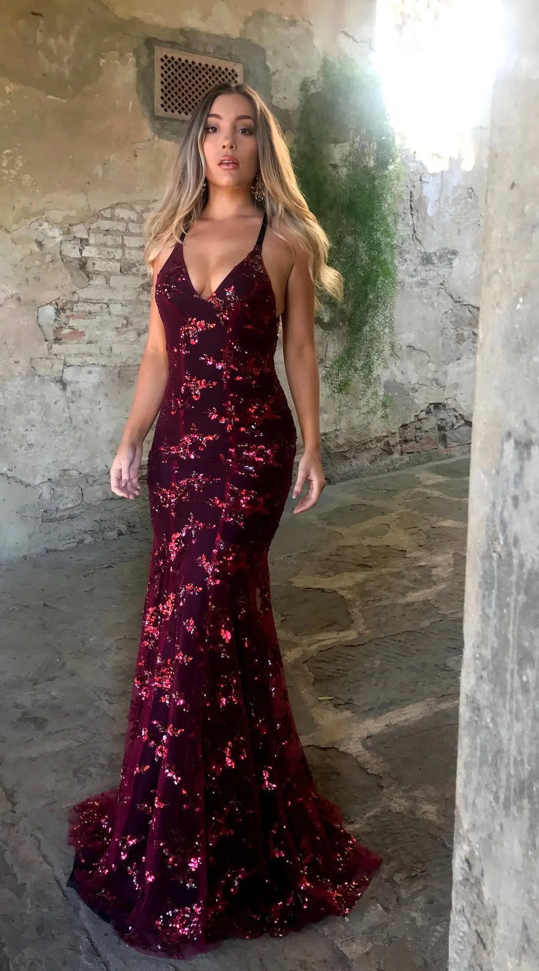 V Neck Maxi Long Sexy Sequin Dresses
